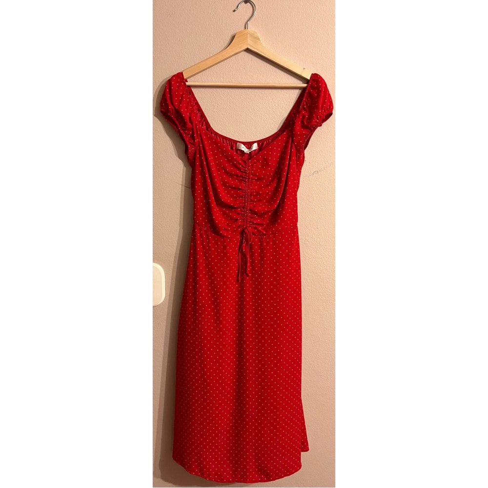 Rowa Red Mini Polka Dot Midi Dress